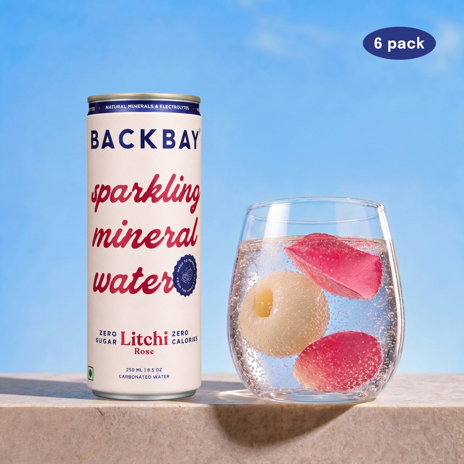Litchi Rose Sparkling Mineral Water - 250ml (Pack of 6)