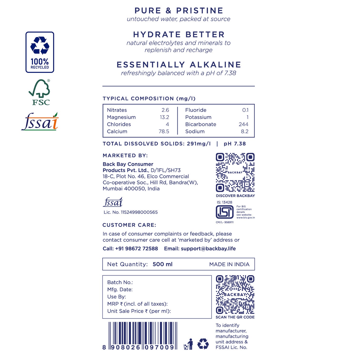 AQUA NATURAL MINERAL WATER - 500ML (Pack of 12)